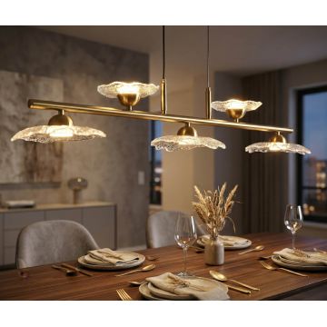 Candelabru, Mauro Ferretti, Emily, 5 x E27, 40W, 100x18x24 cm, fier/sticla, auriu/transparent