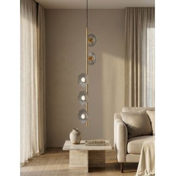 Candelabru, Mauro Ferretti, Emily Vertical, 5 x E27, 40W, 15x16x110 cm, fier/sticla, auriu/gri