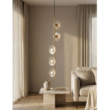 Candelabru, Mauro Ferretti, Emily Vertical, 5 x E27, 40W, 15x16x110 cm, fier/sticla, auriu/transparent