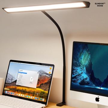 Lampa de Birou Elindor® Ultra-Wide, Neagra cu LED, Nivel de Luminozitate Reglabil de la 2700K pana la 6500K, Veioza cu Clema Metalica si Brat Reglabil, Protectie pentru Ochi, Inaltime Totala 66 cm, Latime 40 cm - Default Title