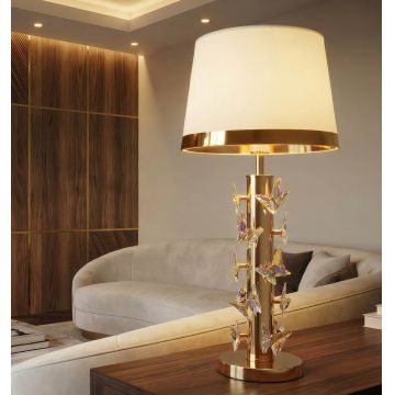 Lampa de masa, Mauro Ferretti, Butterfly, 1 x E27, 40W, 35x74 cm, fier/sticla, auriu/alb