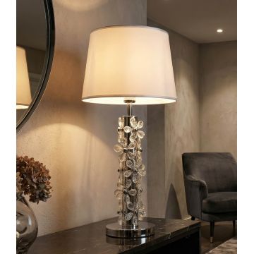 Lampa de masa, Mauro Ferretti, Flower, 1 x E27, 40W, 35x74 cm, fier/sticla, argintiu/alb