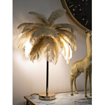 Lampa de masa, Mauro Ferretti, Palm Cammello, 2 x E14, 40W, 40x55 cm, fier/plastic, auriu/camel