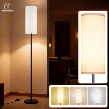Lampa de Podea Elindor® Veioza cu Abajur Tesatura, Lumina Calda, Soclu Compatitbil E26, Structura Metalica, pentru Camera de Zi, Dormitor, Sufragerie, Birou, Hol, Picior 194 x Baza 22 cm, Alb - Default Title