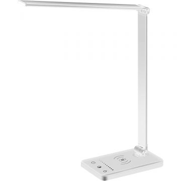 Lampa LED Birou cu Încărcare Wireless, Reglabilă, USB, 5 Moduri, Timer, Argintiu - Default Title