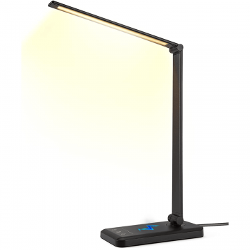 Lampa LED Birou Elindor® cu Incarcare Wireless, 5 Moduri Lumina, 10 Intensitati, Control Tactil, USB, 450lm, Negru Lucios - Default Title