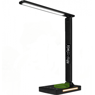 Lampa LED Birou Elindor® Cu Incarcare Wireless, 5 Moduri Lumina, 5 Intensitati, Control Tactil, USB, 450lm, Negru - Default Title
