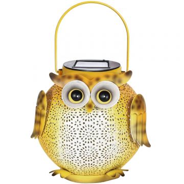 Lampa Solară Suspendată Bufniță, Metalică, IP44, 600mAh, Automată, Galben - Default Title