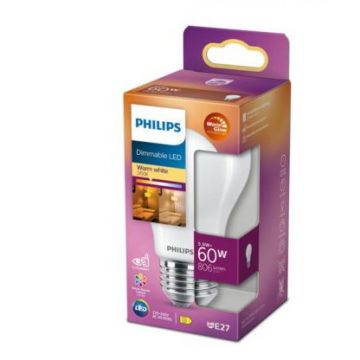 Philips Bec LED Philips Classic A60, putere reglabila,E27, 5.9W (60W), 806 lm