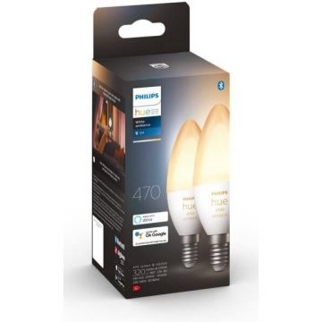 Philips Pachet 2 becuri LED inteligente Philips Hue B39, Bluetooth, Zigbee, E14, 4W (25W), 470 lm, lumina ambianta alba (2200-6500K)