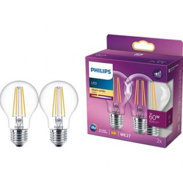 Philips Pachet 2 becuri LED vintage Philips Classic A60, E27, 7W (60W), 806 lm, lumina alba calda (2700K)