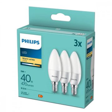 Philips Pachet 3 becuri LED Philips B35, E14, 5W
