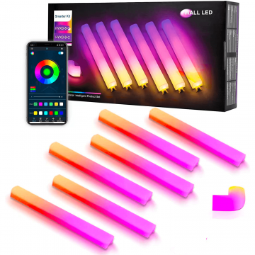 Set 6 Bare LED RGBIC Inteligente Elindor® Wall Light, Wi-Fi, Sincronizare Muzică, Compatibile Google Assistant/Alexa, 180 cm (6 x 30 cm) - Default Title
