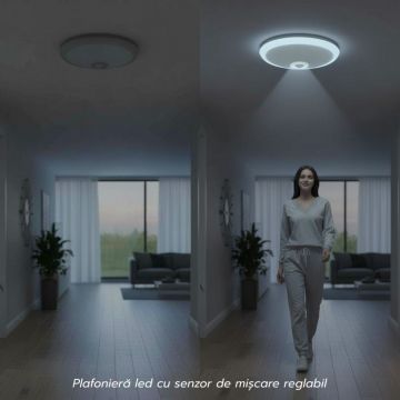 Plafoniera Led cu senzor de miscare reglabil Ø290x95mm, 18W=115W, 6500K, lumina rece - Default Title