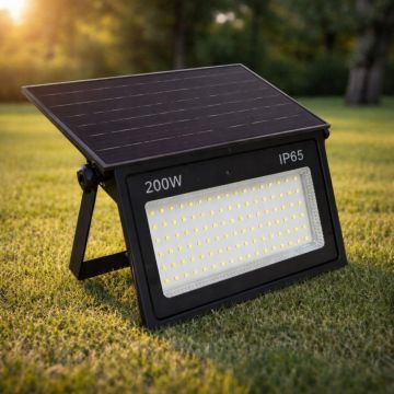 Proiector cu panou solar integrat 200W, 320x210x52mm, 1900lm, IP65, 6500K - Default Title
