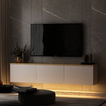 Comoda TV Neon Inarch, alb - stejar, pin atlantic, 160x32 cm