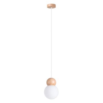 Lustră albă/în culoare naturală din lemn masiv cu abajur din sticlă ø 11 cm Glim – Sollux