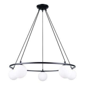 Lustră albă/neagră cu abajur din sticlă Umerta – Sollux