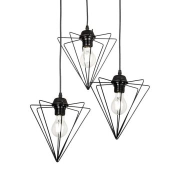 Lustra cu trei becuri, metal, negru, 30x30x75 cm