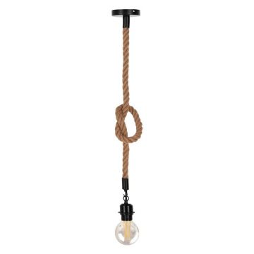 Lustra suspendata cu funie Vertuko, metal și sfoara, negru-Natural, 10x100 cm