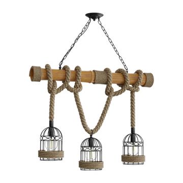 Lustră tavan cu elemente naturale, Woodie, Metal & Lemn & Frânghie, Natur, 80x20x80 cm