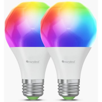 Nanoleaf Set 2 becuri Smart LED RGBCW Matter Wi-Fi A19, lumina alba/colorata, E27, 8.5W, Peste 16M culori, control vocal, WiFi