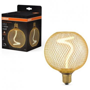 OSRAM Bec LED decorativ OSRAM, cu abajur auriu, forma glob, filament spiralat, dimabil, E27, 3.5W (18W), 170 lm, lumina calda (1800K)