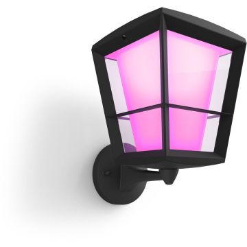 Philips Aplica exterior LED RGBW integrat Philips Econic HUE, control inteligent cu Hue Bridge, 15W (79W), 1150 lm, lumina alba/color, IP44, metal/sticla, clasa energetica G, Negru