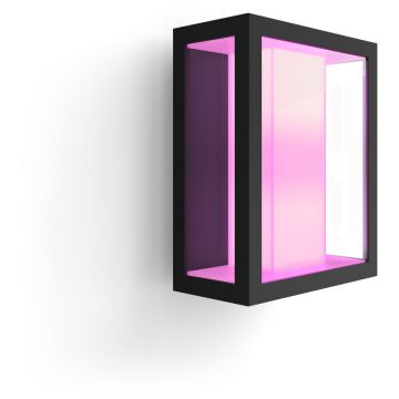 Philips Aplica exterior LED RGBW integrat Philips Impress HUE, control inteligent cu Hue Bridge, 2x8W, 1200 lm, lumina alba/color, IP44, metal/sticla, clasa energetica G, Negru