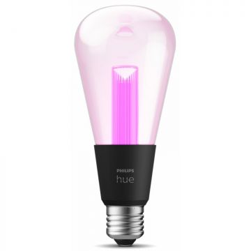 Philips Bec LED inteligent Philips Hue LG ST72, Bluetooth, Zigbee, E27, 6.8W, 500 lm, lumina alba si colorata, 72x158 mm, Clasa energetica G