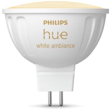 Philips Bec LED inteligent Philips Hue MR16, Bluetooth/Zigbee, tip spot, GU5.3, 12V, 5.1W, 400 lm, lumina alba reglabila (2200-6500K), clasa energetica G