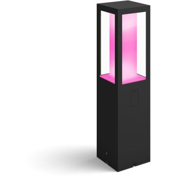 Philips Stalp iluminat exterior LED RGBW integrat Philips Impress HUE, control inteligent cu Hue Bridge, 2x8W, 1200 lm, lumina alba/color, IP44, 40 cm, metal/sticla, clasa energetica G, Negru