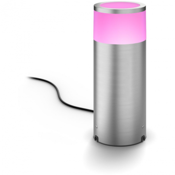 Philips Stalp iluminat exterior Philips Hue Calla, 8W, 590 lm, lumina alba si colorata (2000-6500K), IP44, clasa energetica G, Otel, Crom