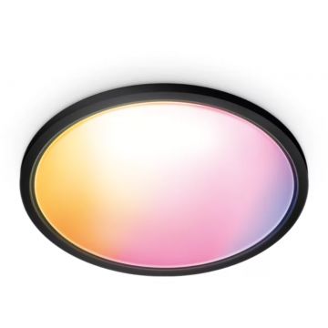 WiZ Plafoniera LED RGB inteligenta WiZ SuperSlim, Wi-Fi, 32W, 3750lm, lumina alba si colorata (2200-6500K), 54.5cm, Negru