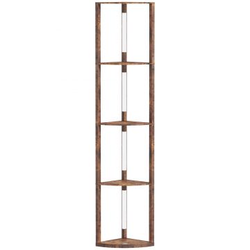 HOMCOM Lampă LED de podea cu rafturi, dimabilă în 5 trepte, lampă modernă de podea cu 3 trepte de luminozitate și comutator de picior, Maro rustic | Aosom Romania