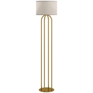 HOMCOM Lampadar pentru living, lampadar cu abajur din in și comutator de picior, Ø 38 x 161 cm, auriu și bej | Aosom Romania
