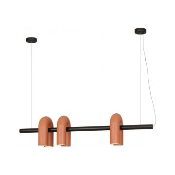 Lampă suspendată liniară cu trei surse – design contemporan, negru si teracotă 120cm