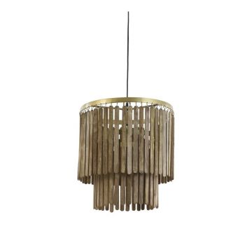Lustră maro cu abajur din lemn Gularo – Light & Living