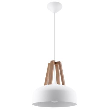 Lustra suspendata Casco din lemn, Alb 30x30x85 cm