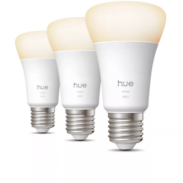 Philips Bec inteligent Philips Hue White Ambiance A60, E27, 7W, 2700K, Pachet 3 bucati