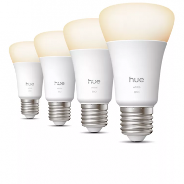 Philips Bec LED inteligent Philips 8721103095725, E27, 7W, Alb cald-rece, Bluetooth/Zigbee, Pachet 4 buc.