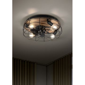 Plafoniera cu ventilator Trondheim, RL, 49x17.5 cm, 10W, 4x E27, metal, negru mat/natur