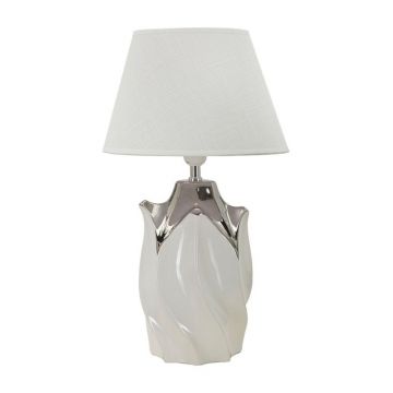 Veioză albă/argintie din ceramică cu abajur textil (înălțime 51 cm) Shiney – Mauro Ferretti