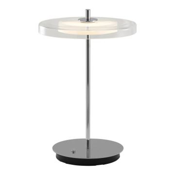 Veioză argintie LED cu port USB din oțel cu abajur din sticlă (înălțime 31 cm) Asteria Move – UMAGE