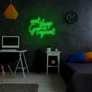 Aplica de Perete Neon eat sleep game repeat, 51x40 cm - Verde