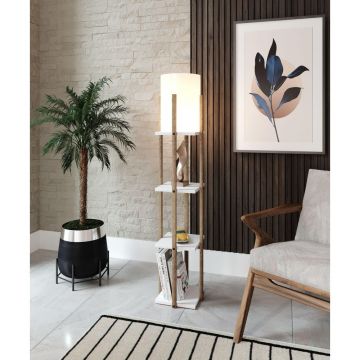 Lampadar Cu Biblioteca Corge, Alb, 21x21x135 cm - Alb