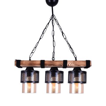 Lustra cu 3 lumini PWL-1046, negru-nuc, 50x15x65 cm - Negru