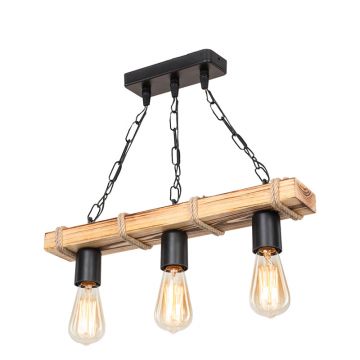 Lustra cu trei lumini PWL-1027, E27, Natural-negru, 49x10x47 cm - Natur