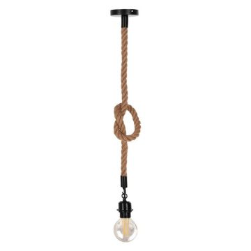 Lustra suspendata cu funie Vertuko, metal și sfoara, negru-Natural, 10x100 cm - Natur