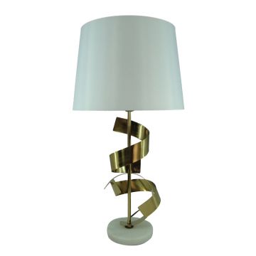 Veioza Lighted metal auriu si abajur din tesatura, alba, 35x35x70 cm - Auriu